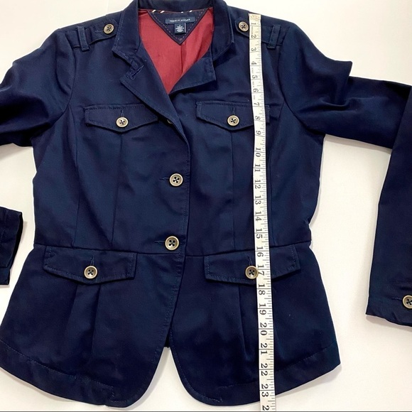 TOMMY HILFIGER Navy Blue Blazer Sz 4 Small Cotton Jacket Coat Military Pocket - Picture 14 of 16